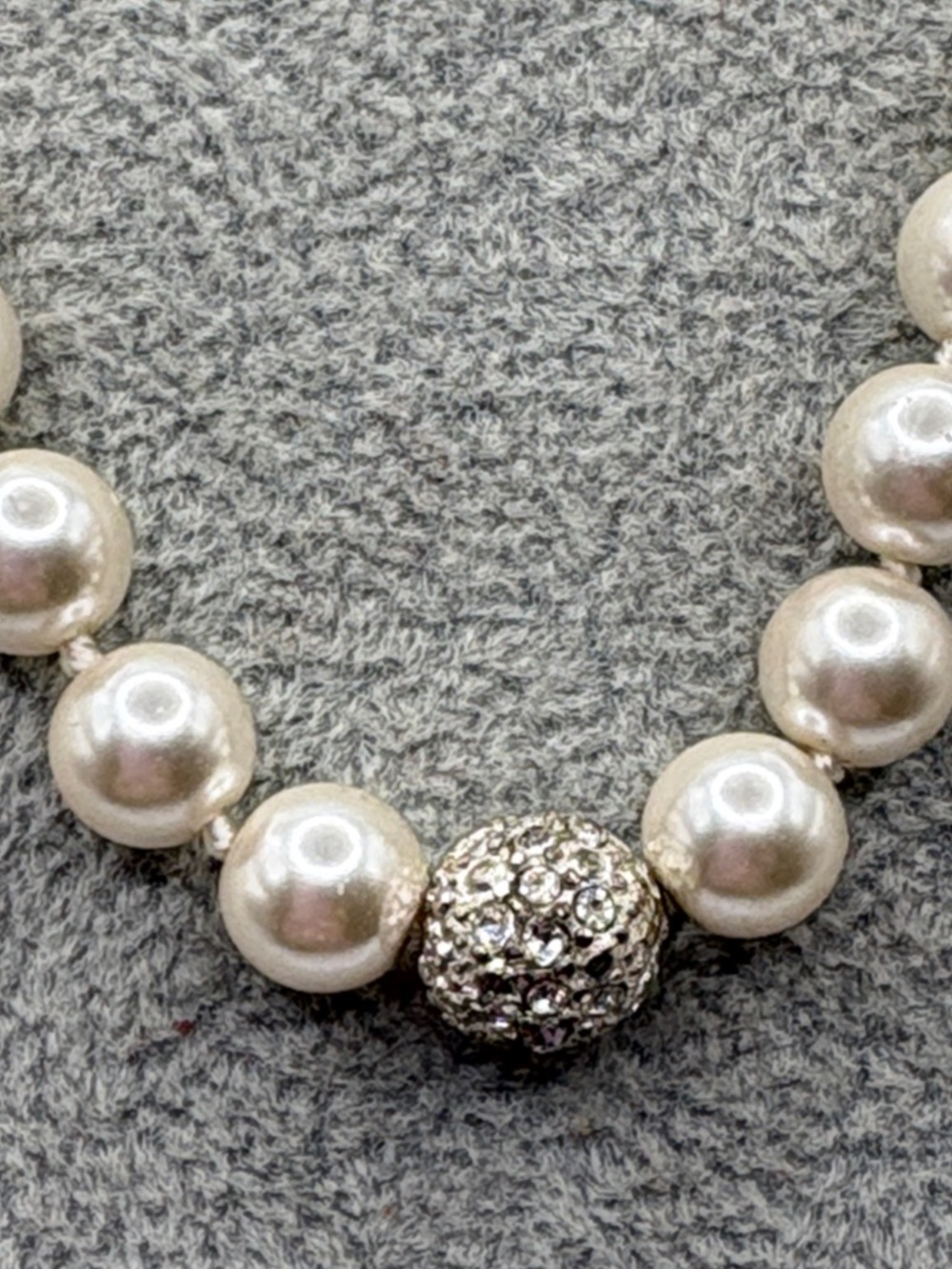 Vintage Classic Pearl Necklace with Pave Accent Bead by Designer RMN Roman 17”